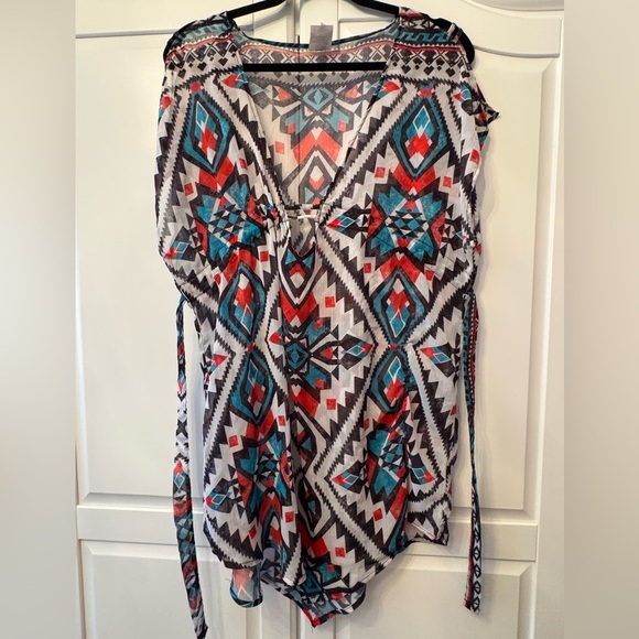 BECCA by Rebecca Virtue Printed Sheer Swim Cover Up Tunic - Picture 1 of 4